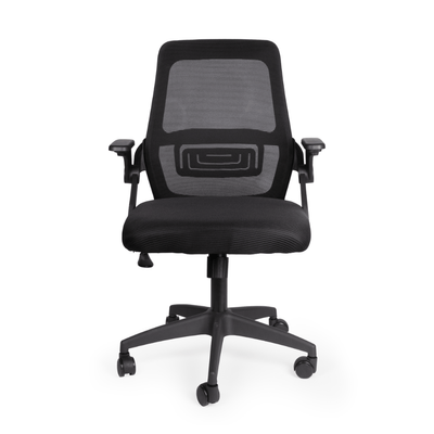 Silla de Oficina Operativa Ergonómica - OFFIHO AREZZO - Negra - Respaldo en Malla y Asiento Tapizado - AREZZO - Brazos Abatibles - OFFIHO - NOGAL BEAT - Sillas de Oficina