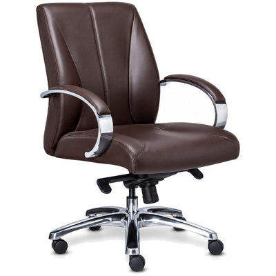 Silla de Oficina Secretarial Ergonómica - REQUIEZ RP-8001 - Café - 5 Puntas con Brazos con Respaldo Bajo y Tapizado Piel - 103-8001C-00-ESP - Requiez - NOGAL BEAT - Silla Secretarial