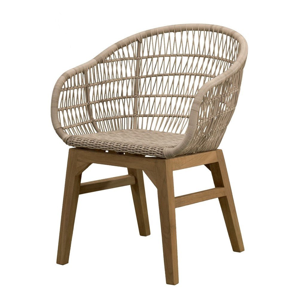 Silla de Terraza para Áreas de Estar - NOGAL BEAT JORDAN - Beige - Madera Teca y Polyrattan - SILLA JORDAN Beige - CAMCO - NOGAL BEAT - Silla de Terraza