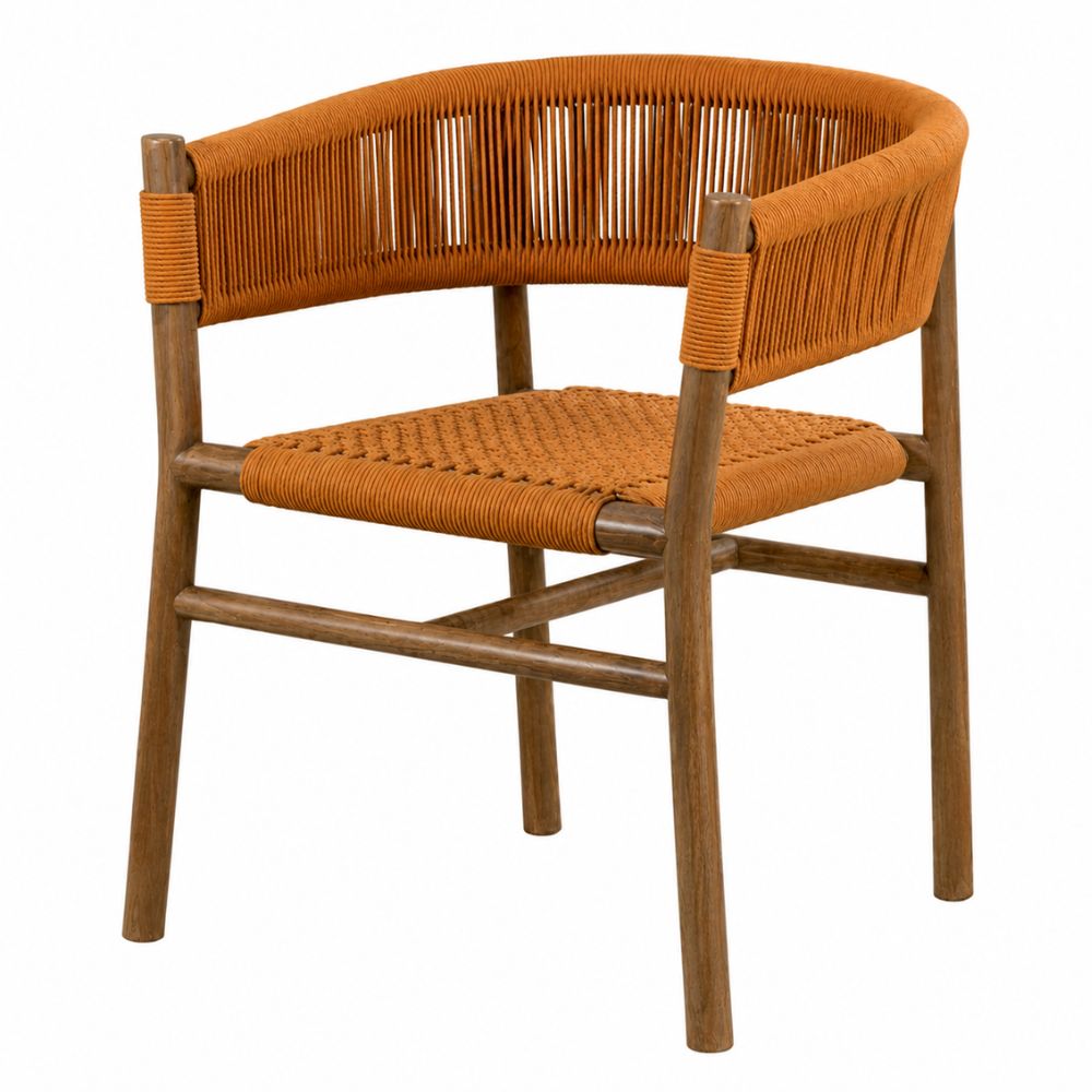 Silla de Terraza para Restaurante - NOGAL BEAT CABO - Naranja - Madera Teca y Cuerda - SILLA CABO Naranja - CAMCO - NOGAL BEAT - Silla de Terraza