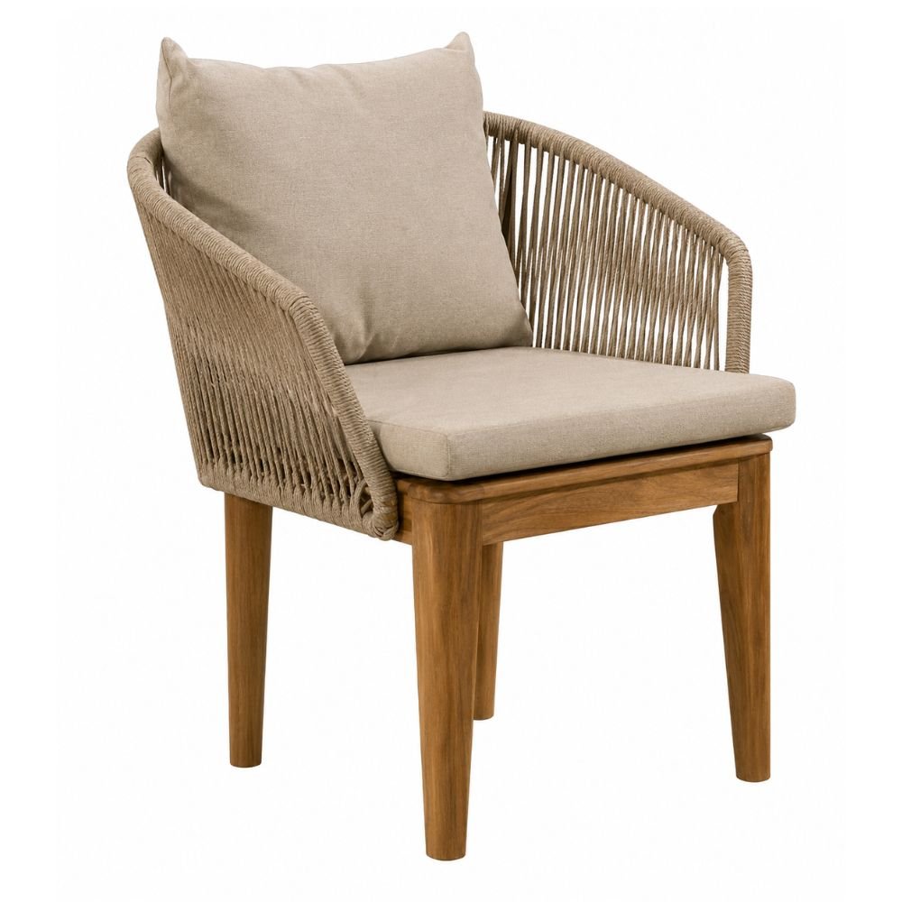 Silla de Terraza para Zona de Jardín - NOGAL BEAT CARLOTA - Café - Madera de Acacia, Acero, Cuerda y Tela - SILLA CARLOTA Café - CAMCO - NOGAL BEAT - Silla de Terraza