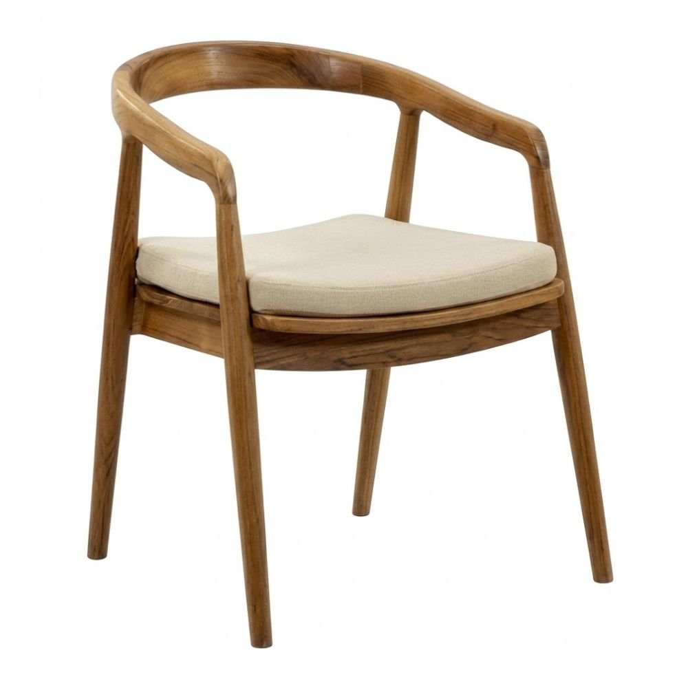 Silla de Terraza para Zona de Jardín - NOGAL BEAT SELENA - Beige - Madera Teca Cojín Desmontable - SILLA SELENA Beige - CAMCO - NOGAL BEAT - Silla de Terraza