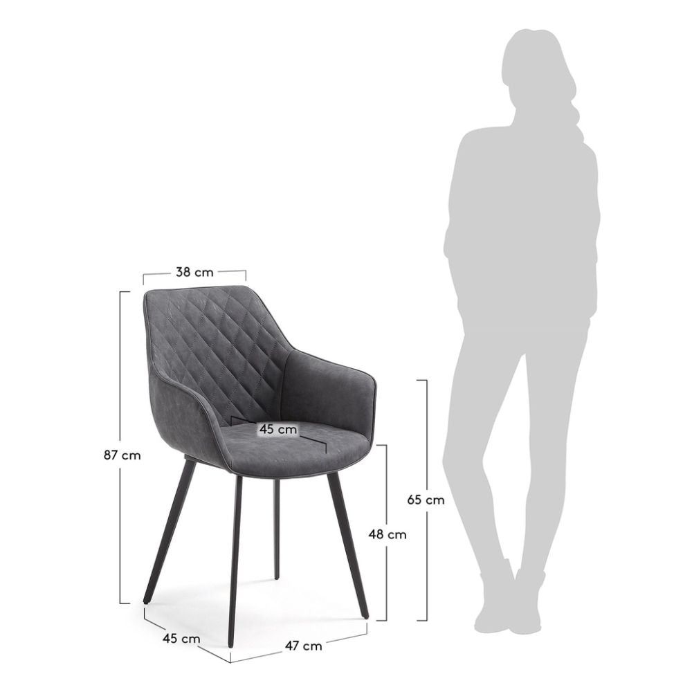 SILLA NOGAL BEAT AMINY SILLA GRÁFITO | Silla Decorativa para Comedor Oficina | Base Acero | Grafito | Vinipiel | Interior - Aminy silla Gráfito - IDELIKA - NOGAL BEAT - Sillas