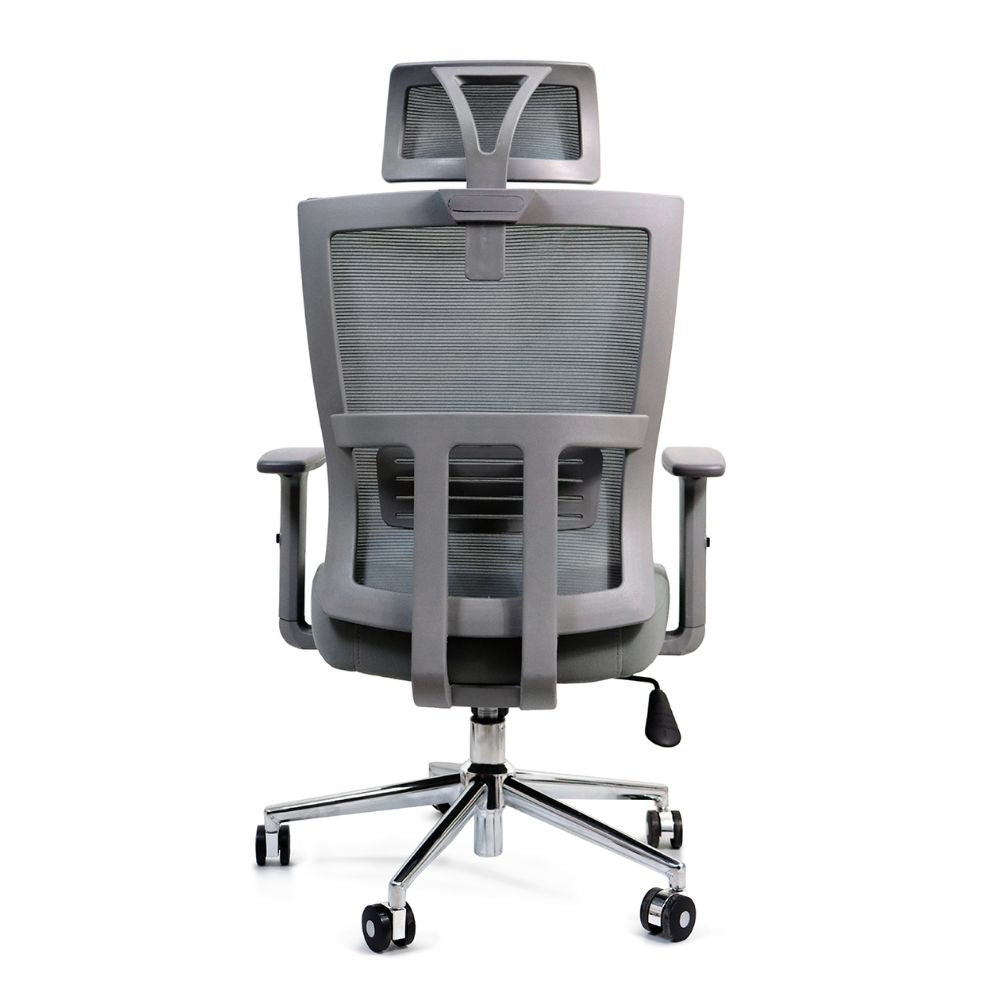 SILLA NOGAL BEAT ATHENAS GRIS | Silla Ejecutiva | Base Cromada | Respaldo Ajustable | Cabecera Ajustable | Asiento Tapizado | Brazos | Gris | Interior - ATHENAS GRIS - MOBILIARIO EN MOVIMIENTO - NOGAL BEAT - Sillas para oficina