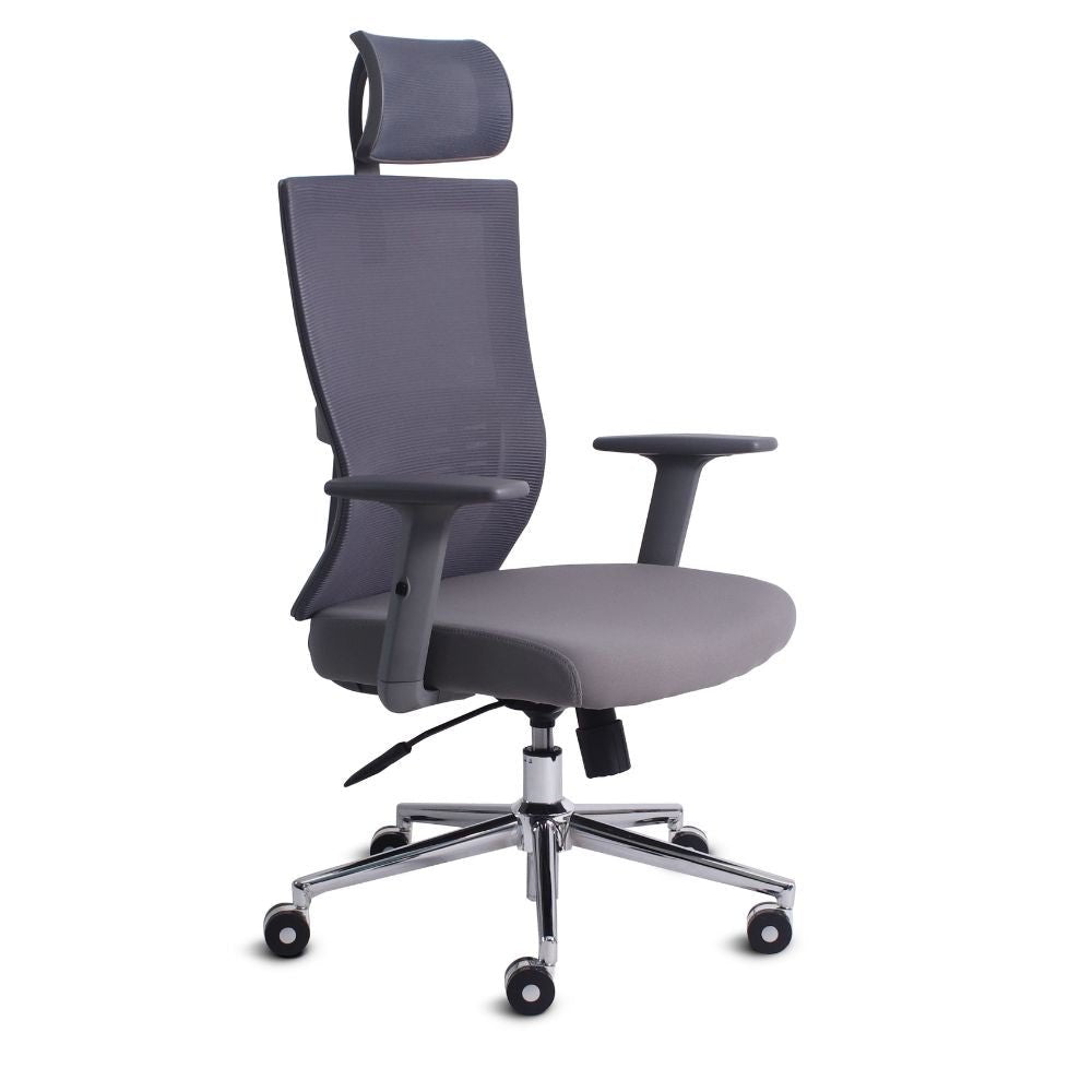 SILLA NOGAL BEAT ATHENAS GRIS | Silla Ejecutiva | Base Cromada | Respaldo Ajustable | Cabecera Ajustable | Asiento Tapizado | Brazos | Gris | Interior - ATHENAS GRIS - MOBILIARIO EN MOVIMIENTO - NOGAL BEAT - Sillas para oficina