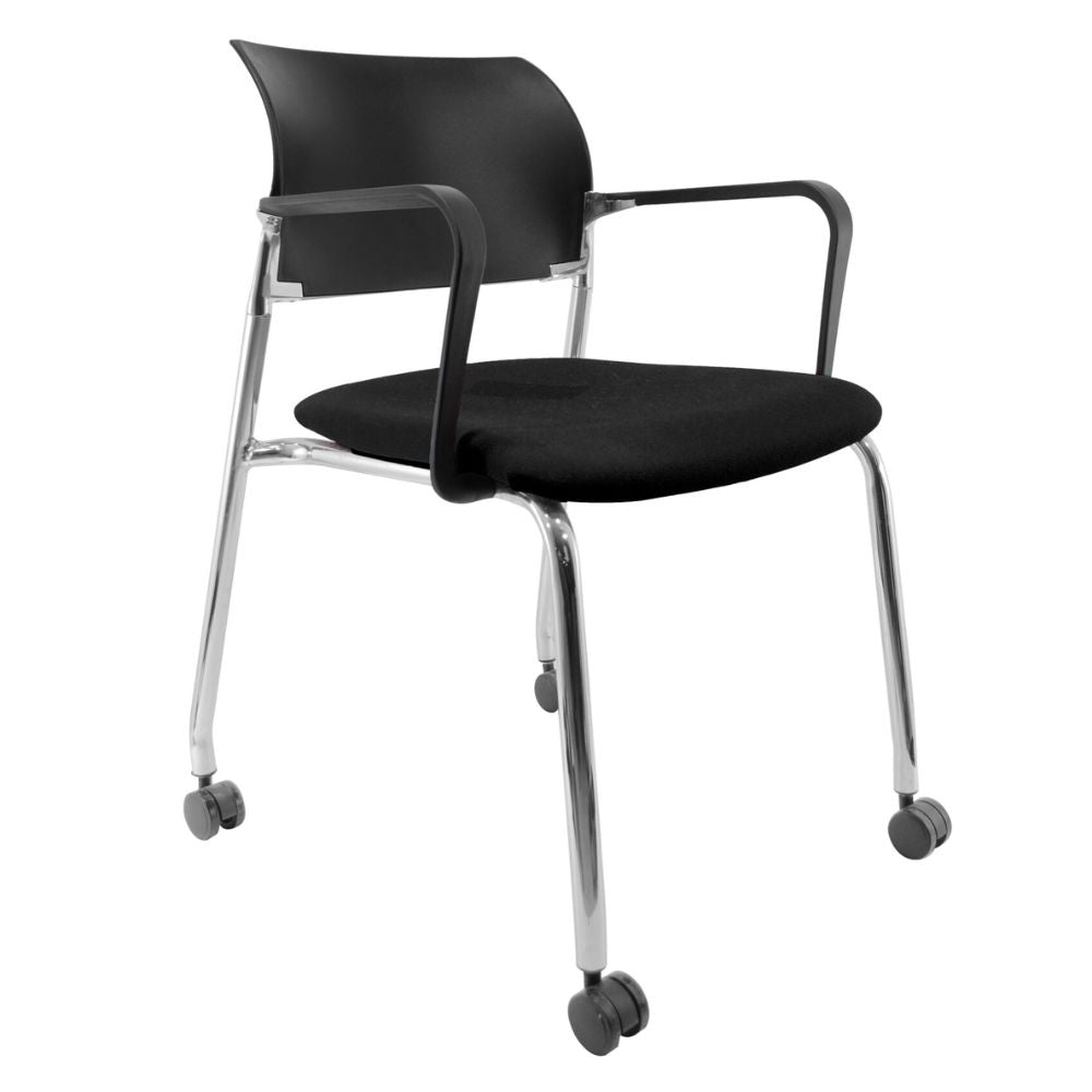 SILLA NOGAL BEAT E-39541 | Silla Invita | Asiento Poliuretano | Estructura Metal Cromada | Respaldo Descansabrazos Polipropileno | Tapiz tela Vinipiel | Rodaja Nylon | Interior - E-39541 - GERSA - NOGAL BEAT - Sillas