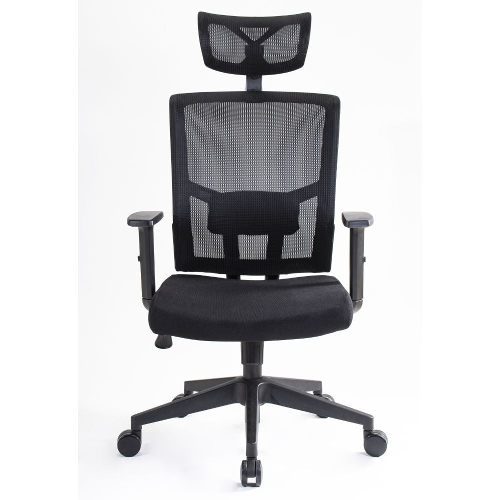 SILLA NOGAL BEAT HABANA | Silla Ejecutiva con cabecera | Respaldo Cabecera Ajustable | Asiento Tapizado | Base Nylon | Brazos | Negro | Interior - HABANA - MOBILIARIO EN MOVIMIENTO - NOGAL BEAT - Sillas para oficina