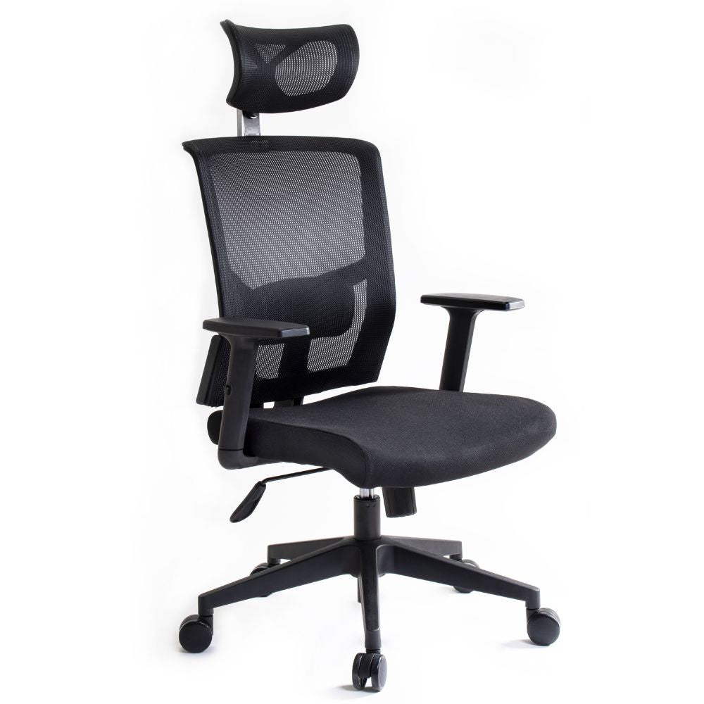 SILLA NOGAL BEAT HABANA | Silla Ejecutiva con cabecera | Respaldo Cabecera Ajustable | Asiento Tapizado | Base Nylon | Brazos | Negro | Interior - HABANA - MOBILIARIO EN MOVIMIENTO - NOGAL BEAT - Sillas para oficina