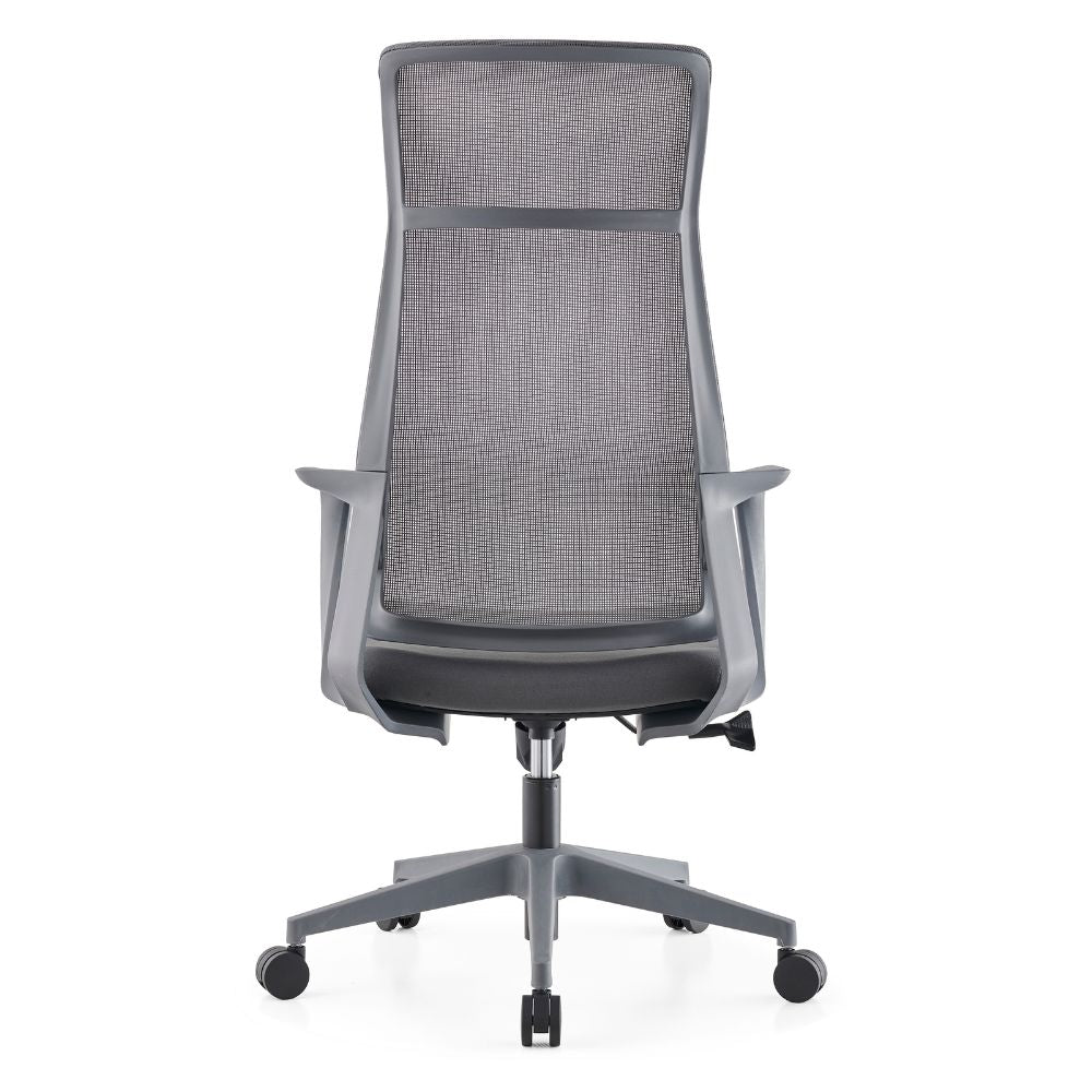 SILLA NOGAL BEAT LUXEMBURGO | Silla Ejecutiva con Cabecera | Base Nylon Rodajas | Respaldo Cabecera Tapizada | Asiento Tapizado | Brazos | Gris | Interior - LUXEMBURGO - MOBILIARIO EN MOVIMIENTO - NOGAL BEAT - Sillas para oficina