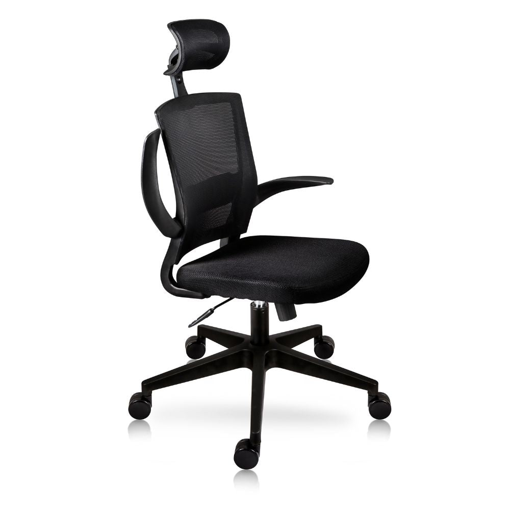 SILLA NOGAL BEAT SAMOS | Silla Ejecutiva con Cabecera | Base Nylon Rodajas | Respaldo Asiento Tapizado, Cabecera Ajustable | Brazos | Negro | Interior - SAMOS - MOBILIARIO EN MOVIMIENTO - NOGAL BEAT - Sillas para oficina