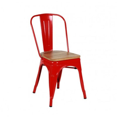 SILLA NOGAL BEAT SILLA BOLTON MADERA COLOR | Silla Tipo Tolix Diseño Industrial Bar Restaurante Cafetería | 40 cm | Asiento Madera | Varios Colores | Interior - SILLA BOLTON COLOR ROJO CON ASIENTO DE MADERA - MDO - NOGAL BEAT - SIlla