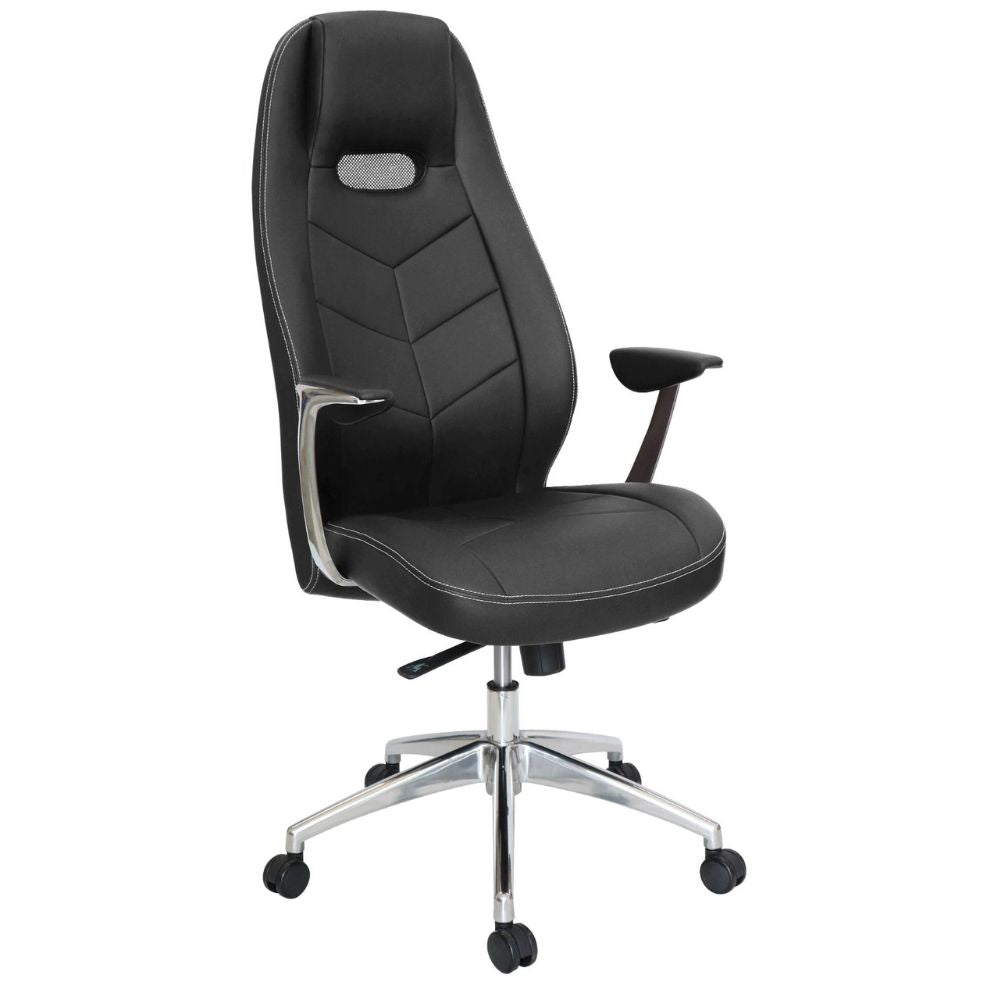 SILLA OFFIHO ALUFSEN OHE - 405negro | Silla Ejecutiva Diseño Ergonómico Directiva Oficina Principal | Altura Ajustable | Respaldo Alto | Negro | Tapizado Soft Revolving Leather | Interior - OHE - 405negro - OFFIHO - NOGAL BEAT - silla