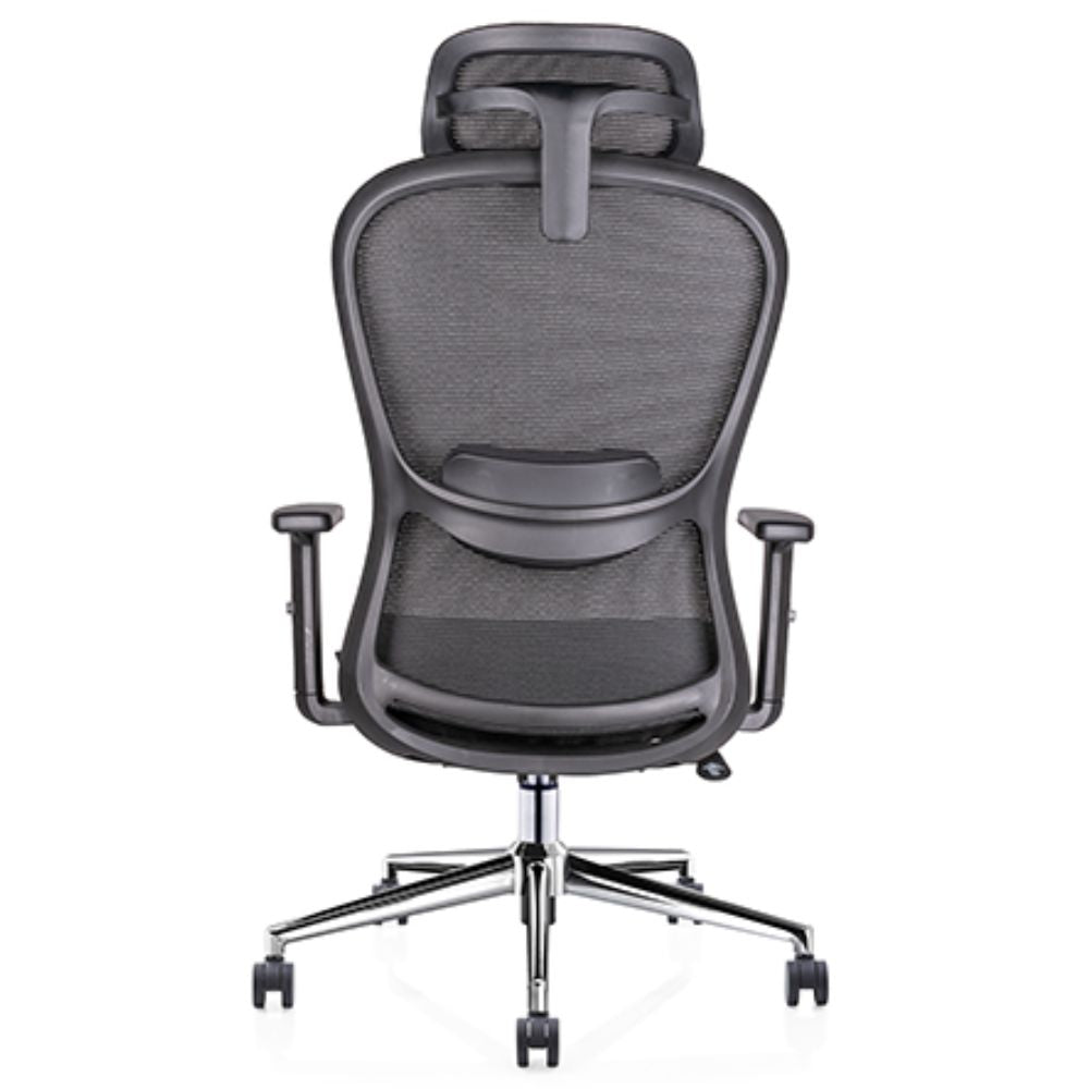 SILLA OFFIHO ATHERLIER OHE - 905negro | Silla Ejecutiva de Oficina Ergonómico | Base Estrella 5 Puntas | Acero Cromado | Respaldo Alto | Cabecera | Brazos | Tapiza Malla | Asiento acojinado Espuma | Interior - OHE - 905negro - Techno - NOGAL BEAT - Sillas de oficina