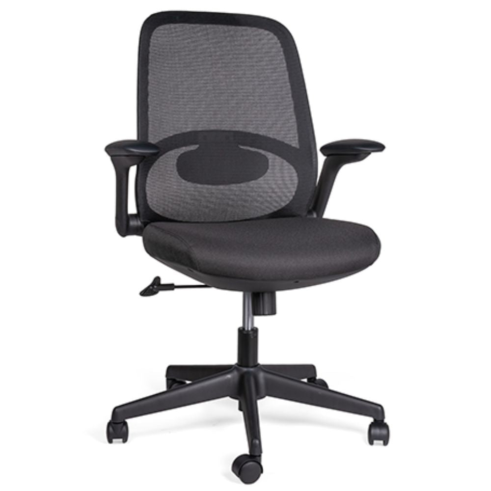 SILLA OFFIHO ROLY OHE - 403negro | Silla Operativa para Oficina | Base Estrella 5 Puntas | Acero Cromado | Rodajas | Reclinable | Brazos | Tapiz Malla Tela | Interior - OHE - 403negro - OFFIHO - NOGAL BEAT - Sillas de oficina