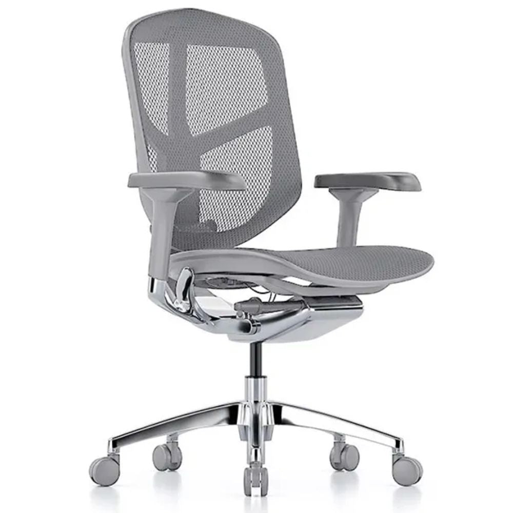 SILLA REQUIEZ ENJOY RM - 9101GR | Silla Ejecutiva | Base 5 Puntas Aluminio | Respaldo Mesh | Ergonómico | Gris | Interior - RM - 9101/GR - REQUIEZ - NOGAL BEAT - Sillas de oficina