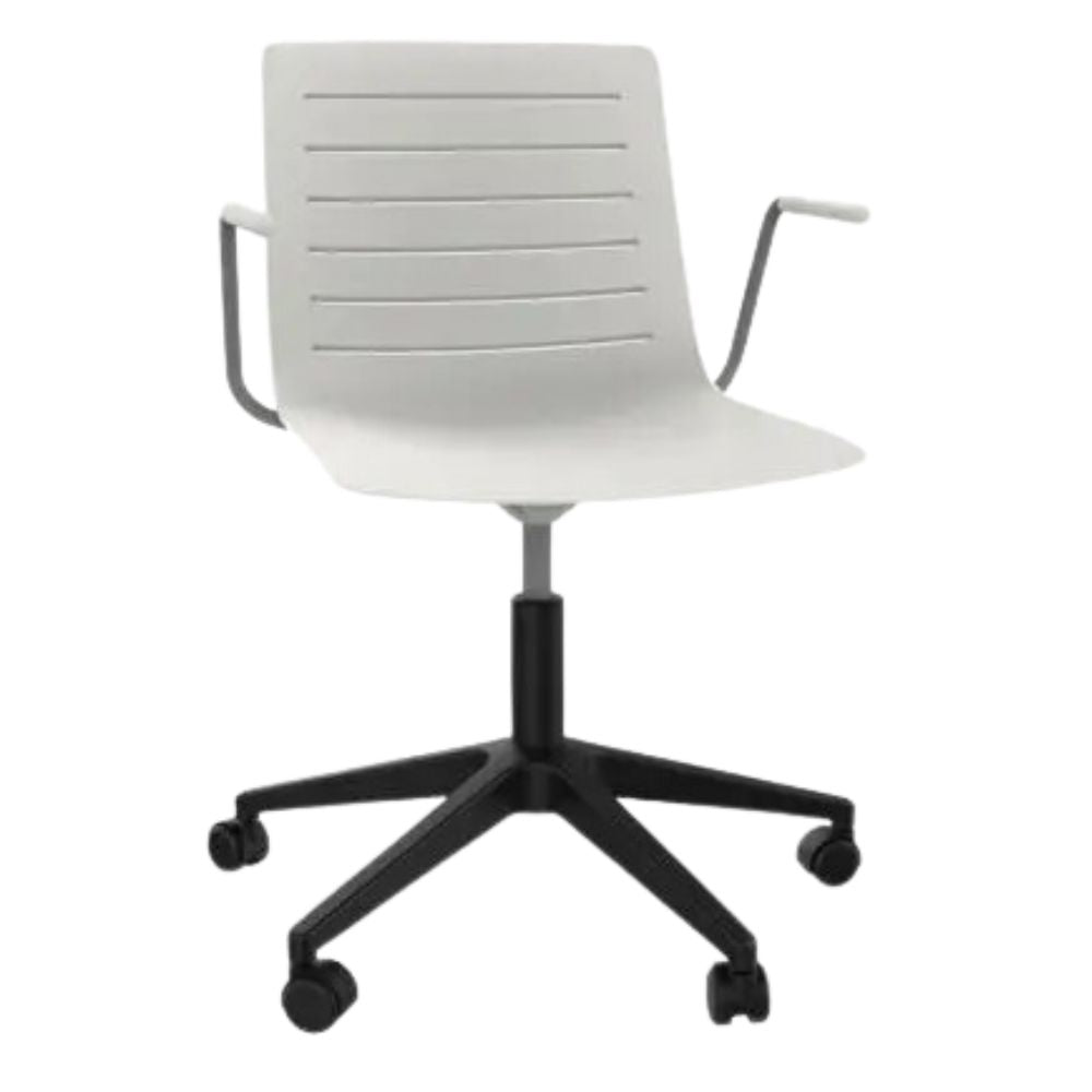 SILLA RESOL SKIN RUEDAS ARMCHAIR | Silla de Visita para Oficina | Carcasa Polipropileno | Fibra Vidrio | Estructura Ruedas | Altura Regulable | Brazos | Interior - 03968 - Resol - NOGAL BEAT - Sillas