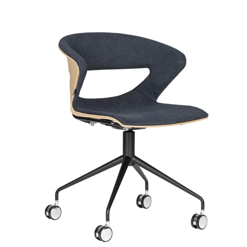 SILLA TECHNO KICCA CON RODAJAS | Silla Operativa | Base Metal Rodajas | Giratorio | Polipropileno | Interior - KICCA CON RODAJAS Asiento tapizado Addison G1 - Techno - NOGAL BEAT - Sillas