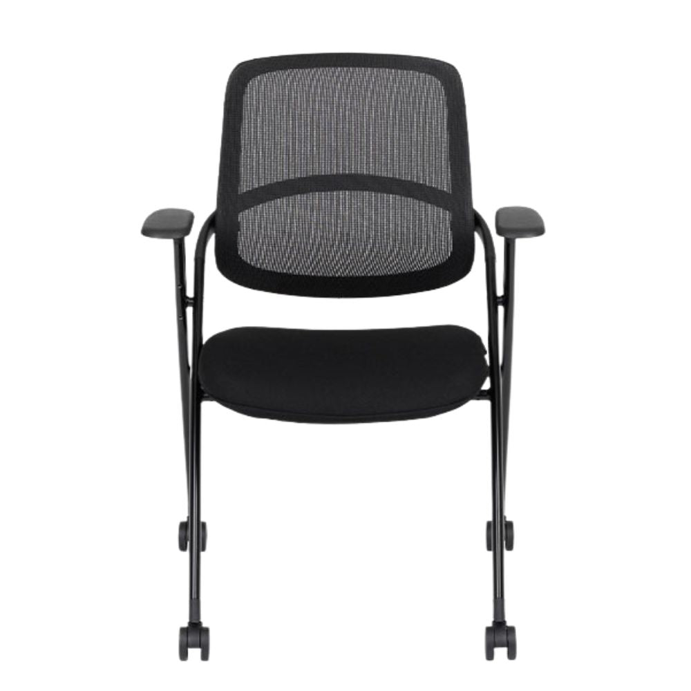 SILLA TECHNO TRACK RODAJAS NEGRA | Silla Sala de Juntas Oficina | Poliuretano Inyectado | Estructura Plegable | Interior - TRACK RODAJAS NEGRA Tela Importacion - Techno - NOGAL BEAT - silla