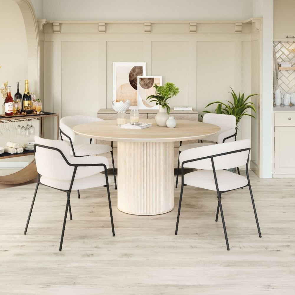 SILLA ZUO JOSEPHINE | Silla de Comedor | Beige Blanco | Tejido Estilo Piel de Oveja 100 % Poliéster | Madera Contrachapada Acero Recubierto de Polvo | Interior - 109669 - Zuo - NOGAL BEAT - silla