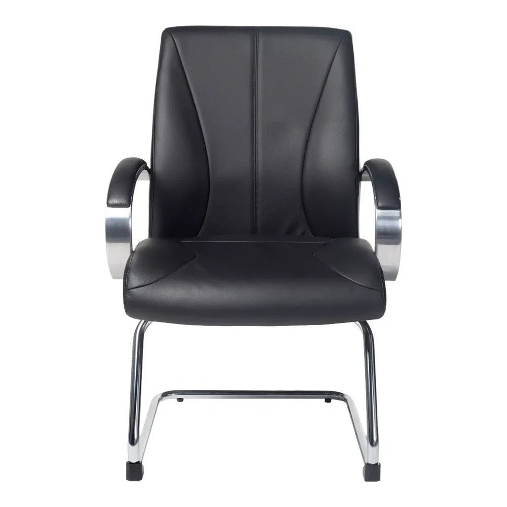 Sillón de Oficina de Visita Respaldo Medio - VERSA ALTUS AVANTI VISITANTE - Estructura Aluminio - Asiento y Respaldo Tapizado en Piel Espuma Pu - AL-255 - VERSA - NOGAL BEAT - Silla de Visita