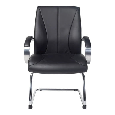 Sillón de Oficina de Visita Respaldo Medio - VERSA ALTUS AVANTI VISITANTE - Estructura Aluminio - Asiento y Respaldo Tapizado en Piel Espuma Pu - AL-255 - VERSA - NOGAL BEAT - Silla de Visita
