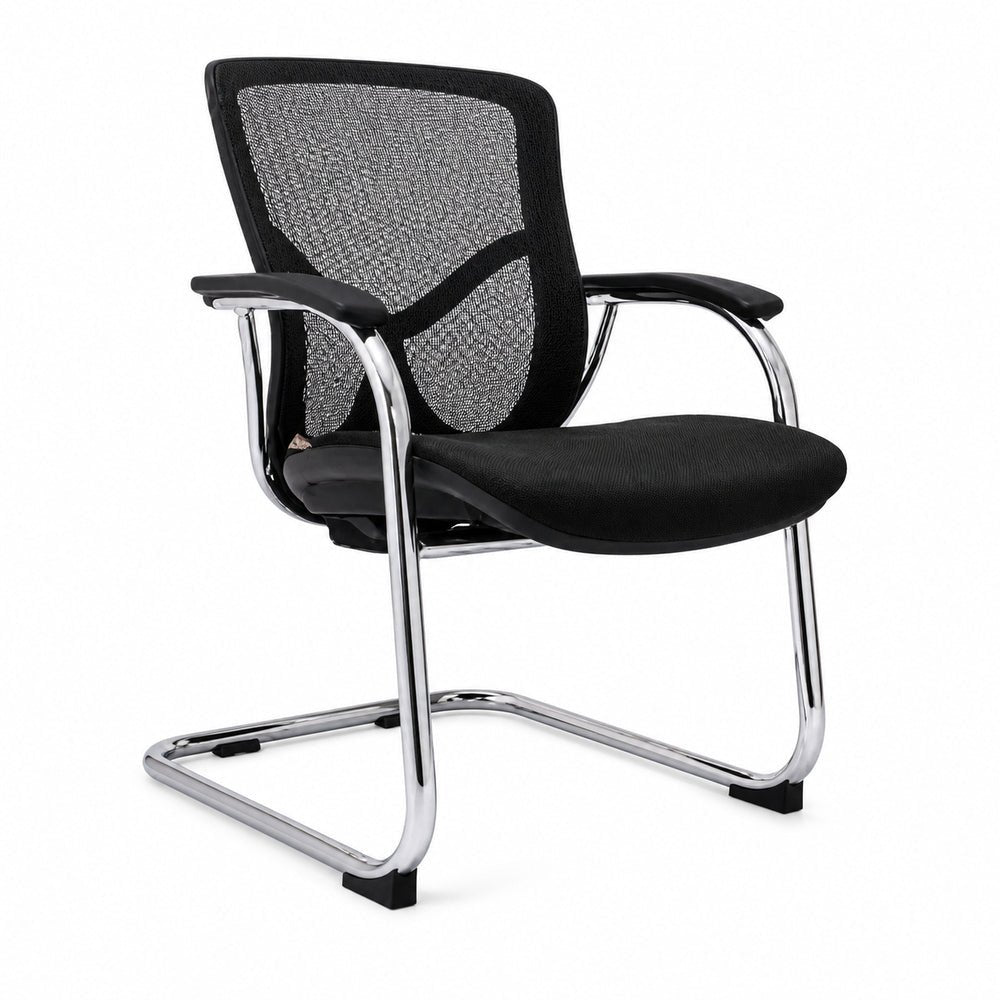 Sillón de Oficina de Visita Respaldo Medio - VERSA ALTUS MIURA VISITANTE - Estructura Aluminio - Asiento y Respaldo en Malla con Soporte Lumbar - AL-265 - VERSA - NOGAL BEAT - Silla de Visita