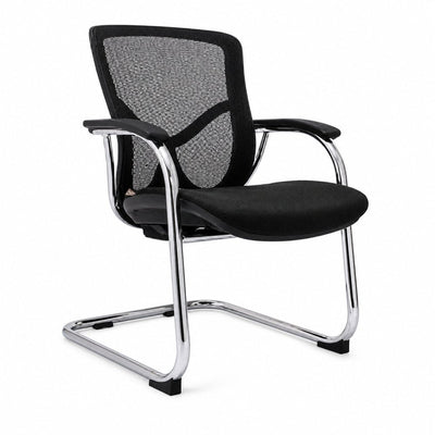 Sillón de Oficina de Visita Respaldo Medio - VERSA ALTUS MIURA VISITANTE - Estructura Aluminio - Asiento y Respaldo en Malla con Soporte Lumbar - AL-265 - VERSA - NOGAL BEAT - Silla de Visita