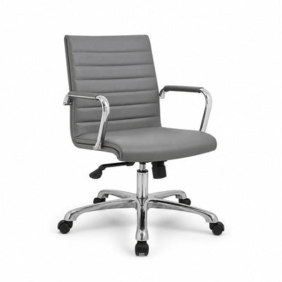 Sillón de Oficina Ejecutivo Respaldo Medio - VERSA ALTUS - Estructura Aluminio - Asiento y Respaldo Tapizado en Pu Gris - AL-652G - VERSA - NOGAL BEAT - Silla Ejecutiva