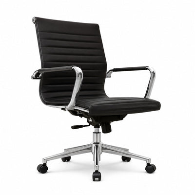 Sillón de Oficina Ejecutivo Respaldo Medio - VERSA ALTUS - Estructura Aluminio - Asiento y Respaldo Tapizado en Pu Negro - AL-652N - VERSA - NOGAL BEAT - Silla Ejecutiva