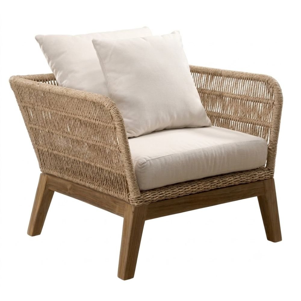 Sillón de Terraza para Cafetería - NOGAL BEAT AMORA - Beige - Teca, Aluminio y Polyrattan - SILLÓN AMORA Beige - CAMCO - NOGAL BEAT - Sofá de Terraza