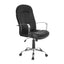 Silla secretarial Albar E-100 tapizada en piel con casco de madera, brazos metálicos y base cromada de 5 puntas.