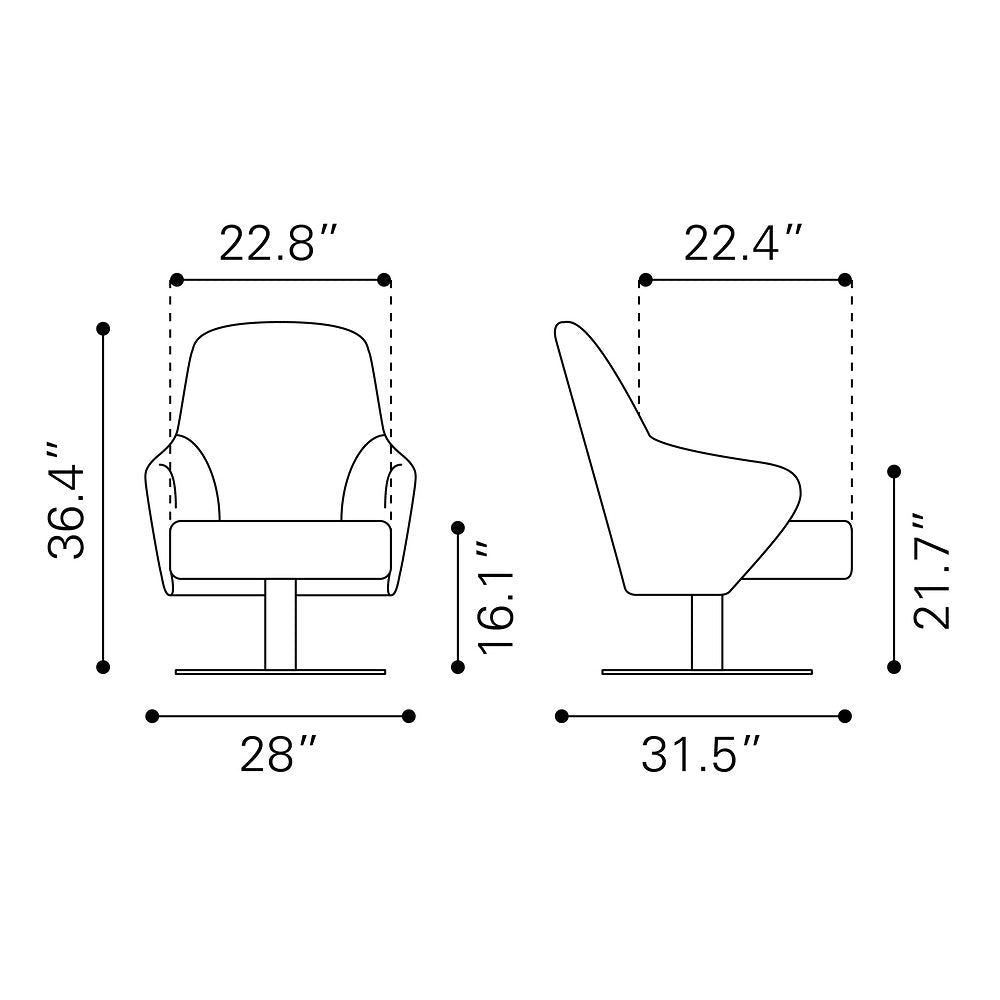 Sillón Ocasional para Lobby de Hotel - ZUO WITHBY - Varios Colores - Asiento y Respaldo Tapizados en Piel Sintética - 110108 - Zuo - NOGAL BEAT - Sillón Ocasional