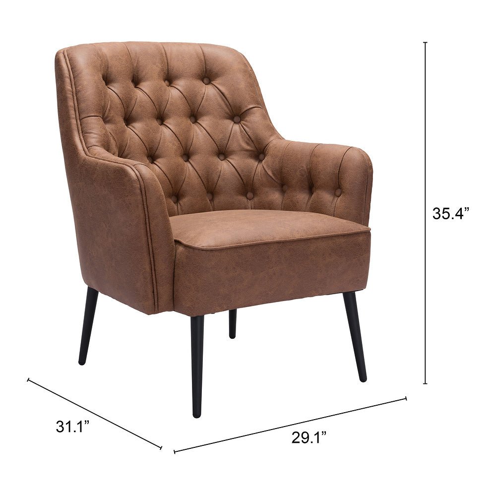 Sillón Ocasional para Recepción - ZUO TASMANIA - Varios Colores - Asiento y Respaldo Tapizados en Piel Sintética - 109053 - Zuo - NOGAL BEAT - Sillón Ocasional