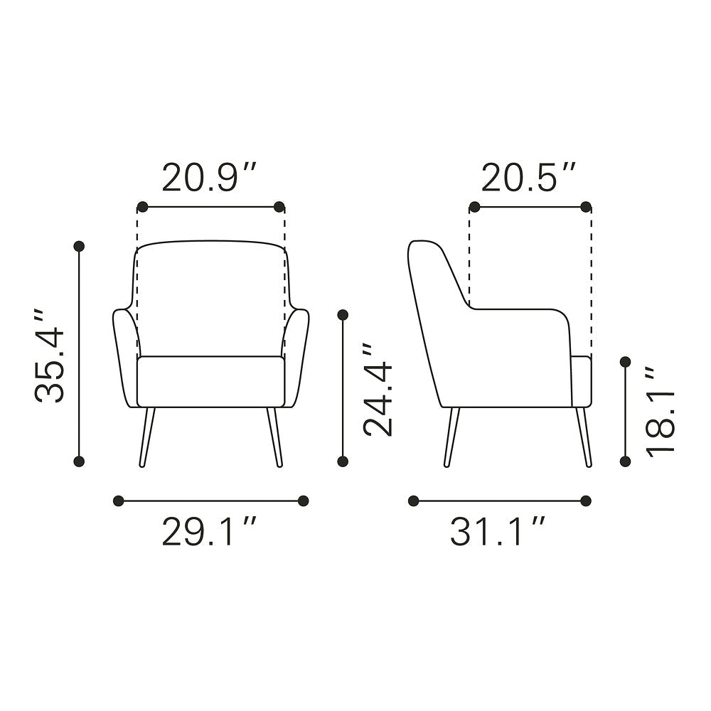 Sillón Ocasional para Recepción - ZUO TASMANIA - Varios Colores - Asiento y Respaldo Tapizados en Piel Sintética - 109053 - Zuo - NOGAL BEAT - Sillón Ocasional