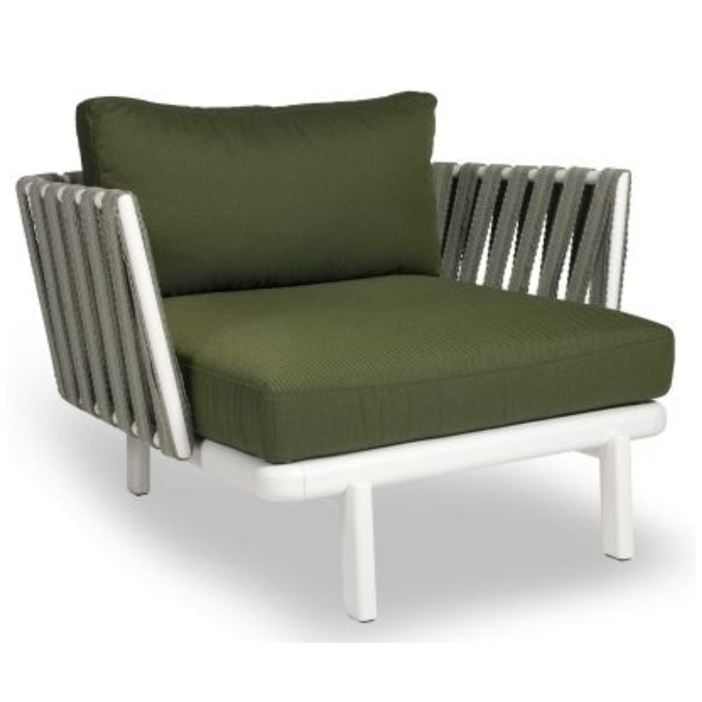 Sillón para Sala de Estar de 1 Plazas - RESOL ANTHEA EASY CHAIR - Varios Colores - Respaldo Cinta Pasamanería Trenzada y Estructura Aluminio - 70252 - Resol - NOGAL BEAT - Sillon