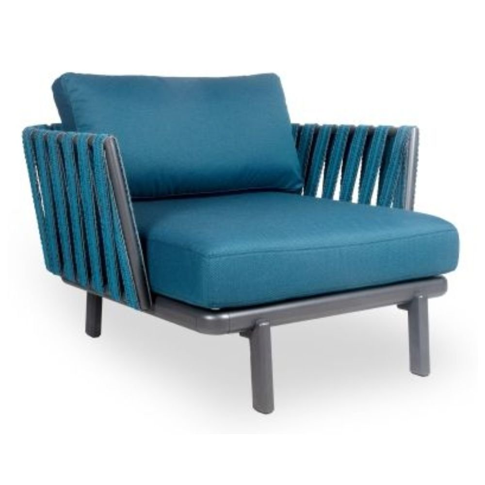 Sillón para Sala de Estar de 1 Plazas - RESOL ANTHEA EASY CHAIR - Varios Colores - Respaldo Cinta Pasamanería Trenzada y Estructura Aluminio - 70250 - Resol - NOGAL BEAT - Sillon