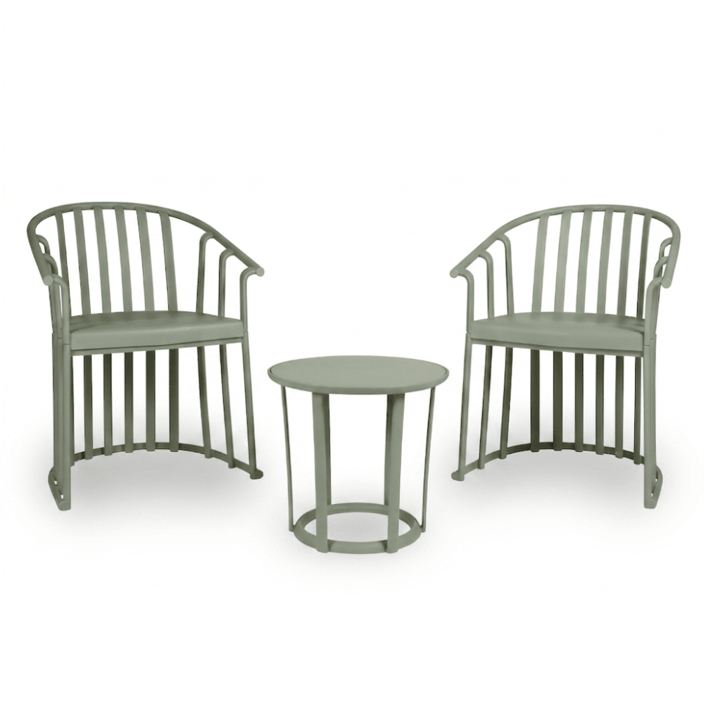 Set de sala Resol Raff con dos sillones y una mesa en fibra de vidrio y PP con protección UV