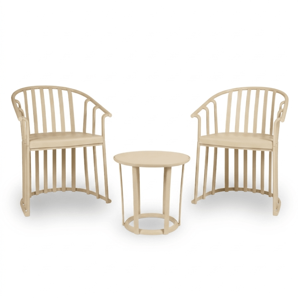 Set de sala Resol Raff con dos sillones y una mesa en fibra de vidrio y PP con protección UV