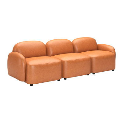 Sofá para Sala de Espera 3 Plazas - ZUO CLEO - Café - Asiento y Respaldo Tapizados en Piel Sintética - 110889 - Zuo - NOGAL BEAT - Sillón Ocasional
