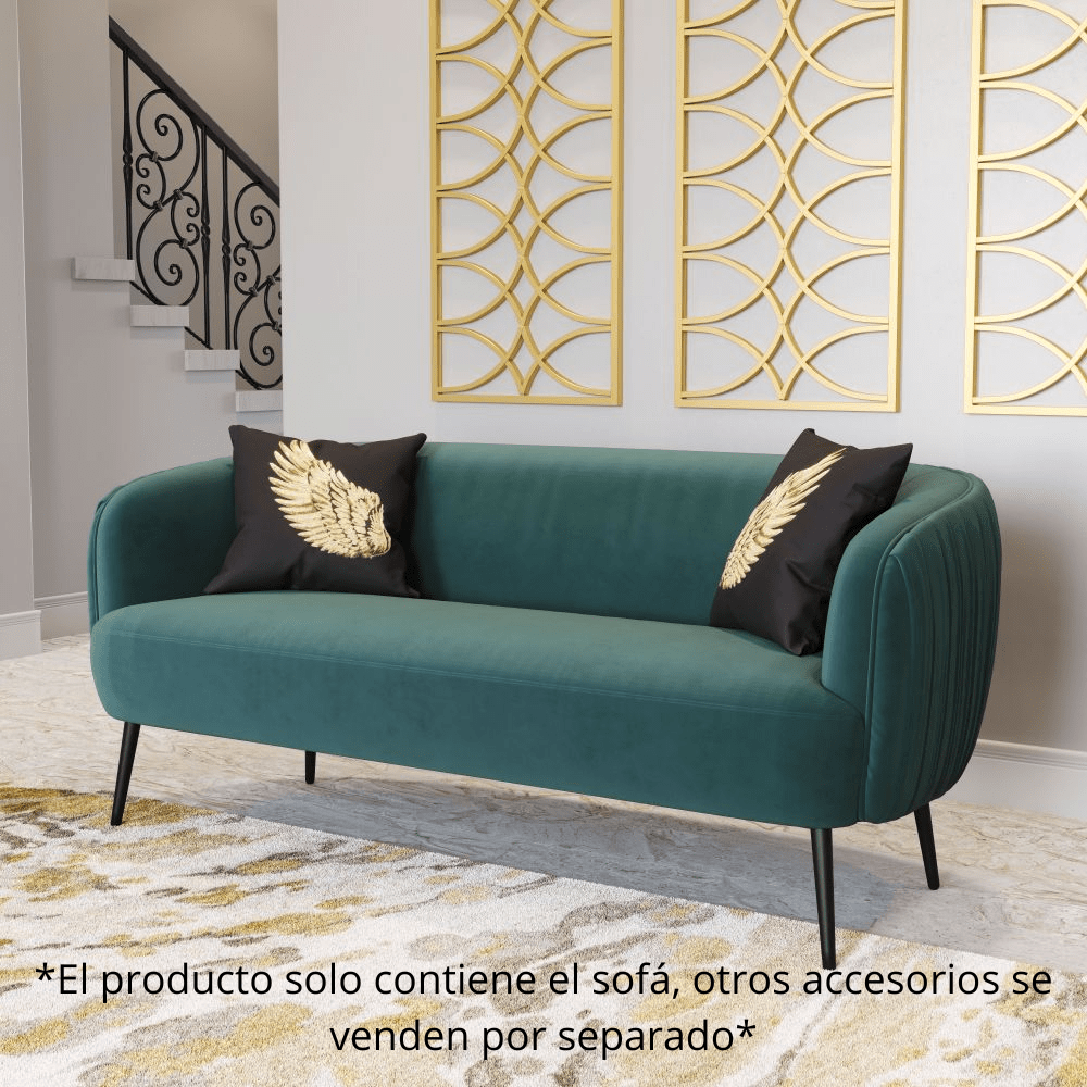 SOFÁ ZUO KARAN | Sofá Decorativo para Sala de Estar | Base Acero Negro | Verde | Terciopelo 100% Poliéster Madera Contrachapada | Interior - 101859 - Zuo - NOGAL BEAT - Sofá