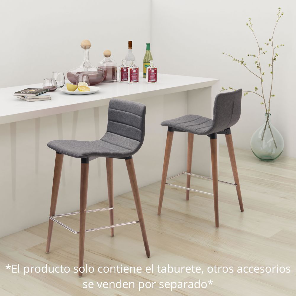 TABURETE ZUO JERICHO | Taburete Alto para Barra | 88 cm | Base Madera Abedul | Gris | Tejido 100% Poliéster | Interior - 100272 - Zuo - NOGAL BEAT - Taburete