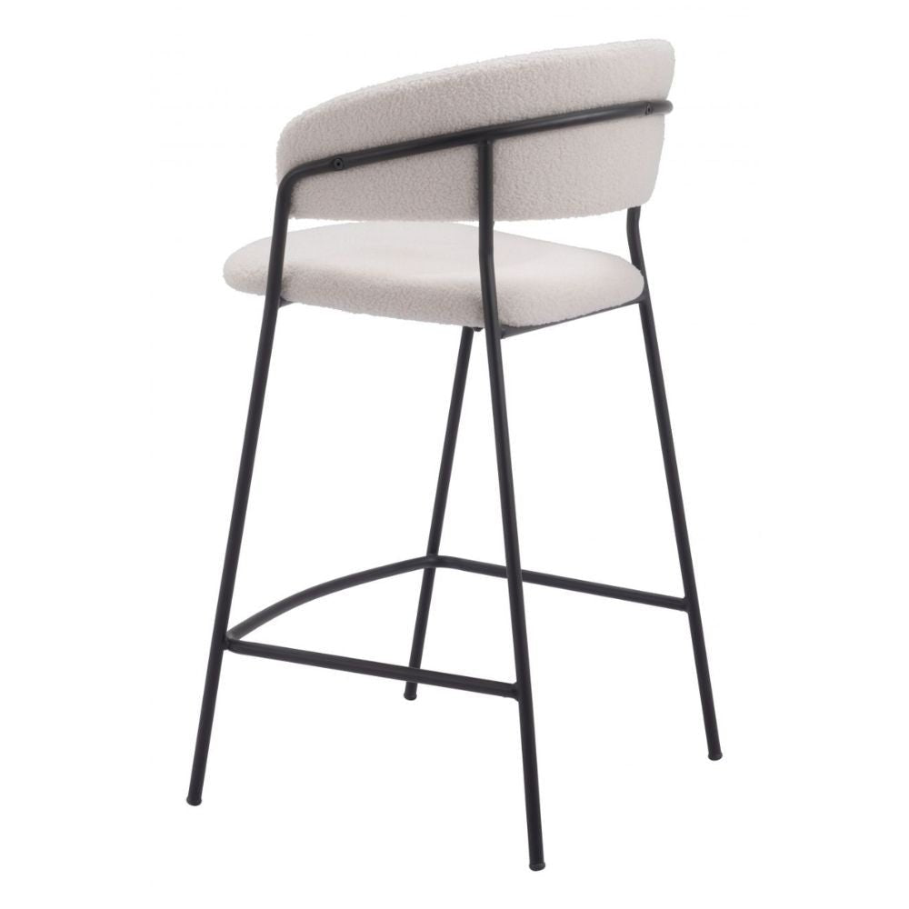 TABURETE ZUO JOSEPHINE | Taburete de Barra para Cocina | 67 cm | Beige Blanco | Tejido Estilo Piel de Oveja 100 % Poliéster | Madera Contrachapada Acero Recubierto de Polvo | Interior - 109671 - Zuo - NOGAL BEAT - Taburete