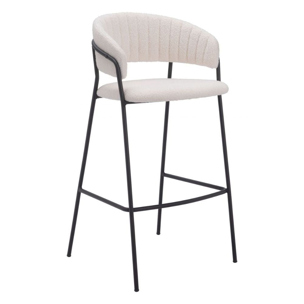 TABURETE ZUO JOSEPHINE | Taburete para Bar | 76 cm | Beige Blanco | Tejido Estilo Piel de Oveja 100 % Poliéster | Madera Contrachapada Acero Recubierto de Polvo | Interior - 109673 - Zuo - NOGAL BEAT - Taburete