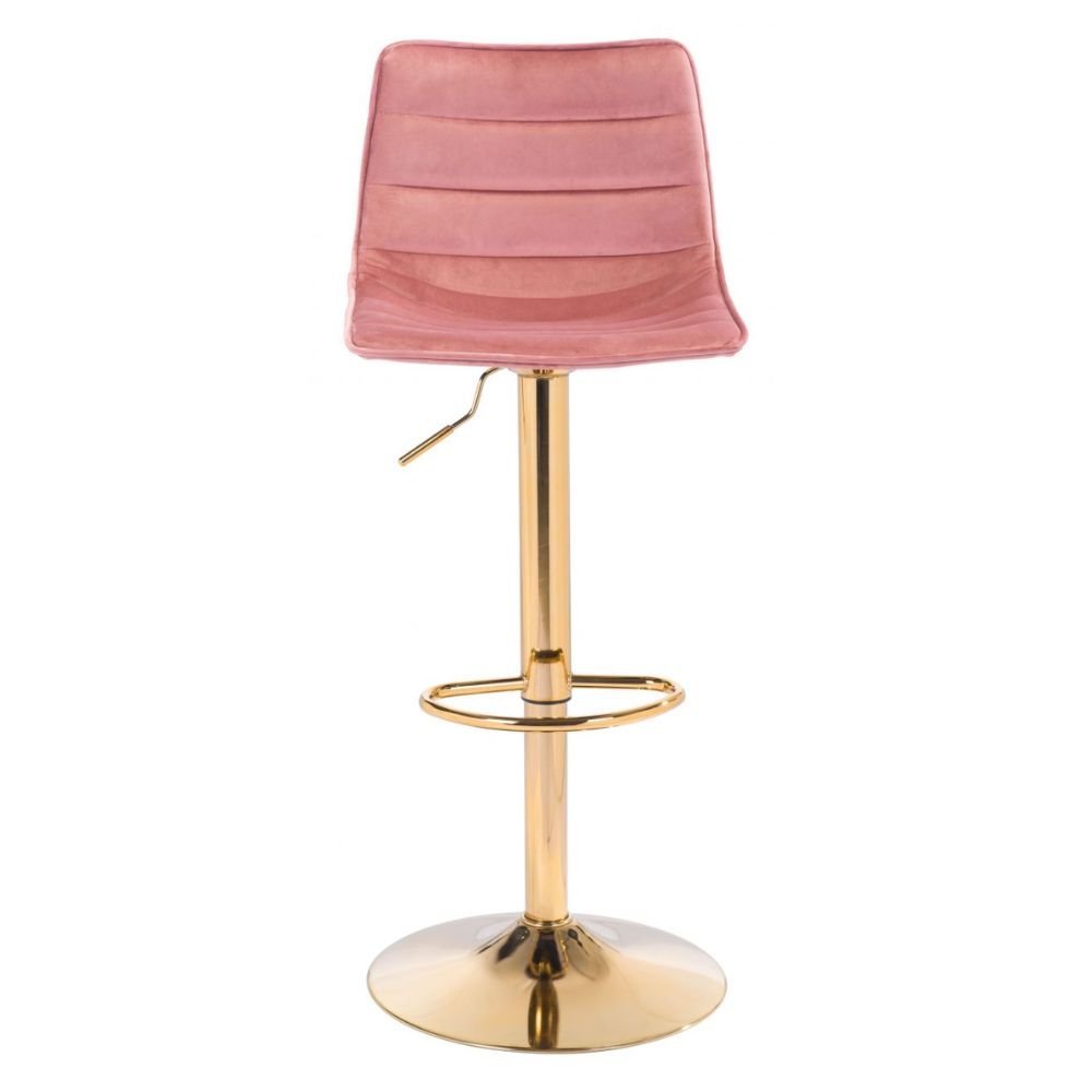 TABURETE ZUO PRIMA 101454 | Taburete Prima para Barra | Tapiz Rosa | Base Dorado | Terciopelo | Interior - 101454 - Zuo - NOGAL BEAT - Taburete