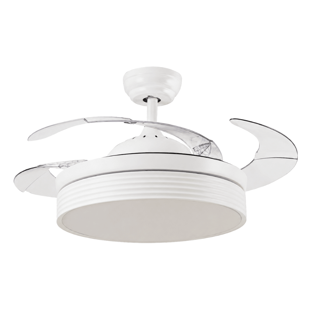 Ventilador Decorativo de Techo para Oficina - MASTERFAN PIATTO 42 - Blanco - 4 Aspas Desplegables Áreas Grandes - PIATTO 42 - Masterfan - NOGAL BEAT - Ventilador Decorativo