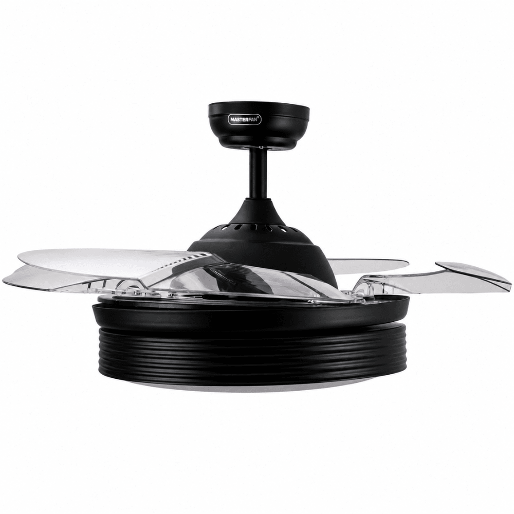 Ventilador Decorativo de Techo para Sala de Juntas - MASTERFAN VOLARE 42 - Negro - 4 Aspas Desplegables Áreas Grandes - VOLARE 42 - Masterfan - NOGAL BEAT - Ventilador Decorativo