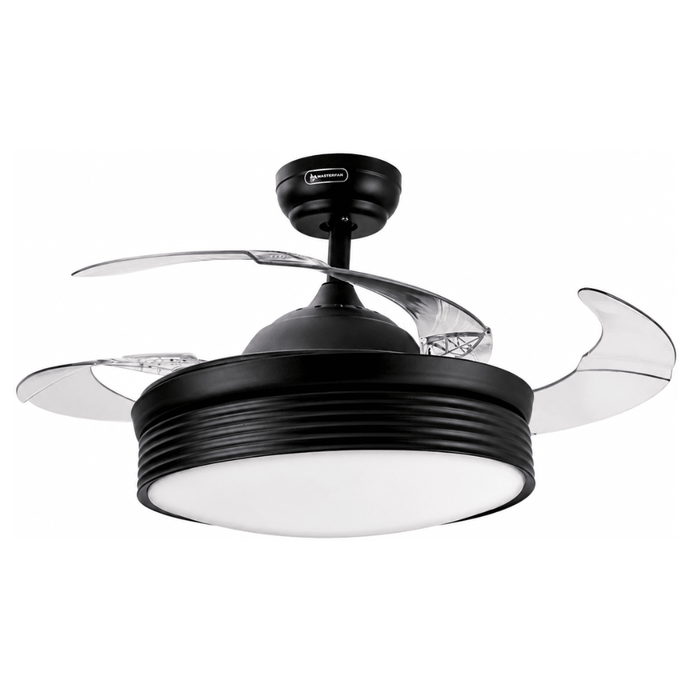 Ventilador Decorativo de Techo para Sala de Juntas - MASTERFAN VOLARE 42 - Negro - 4 Aspas Desplegables Áreas Grandes - VOLARE 42 - Masterfan - NOGAL BEAT - Ventilador Decorativo