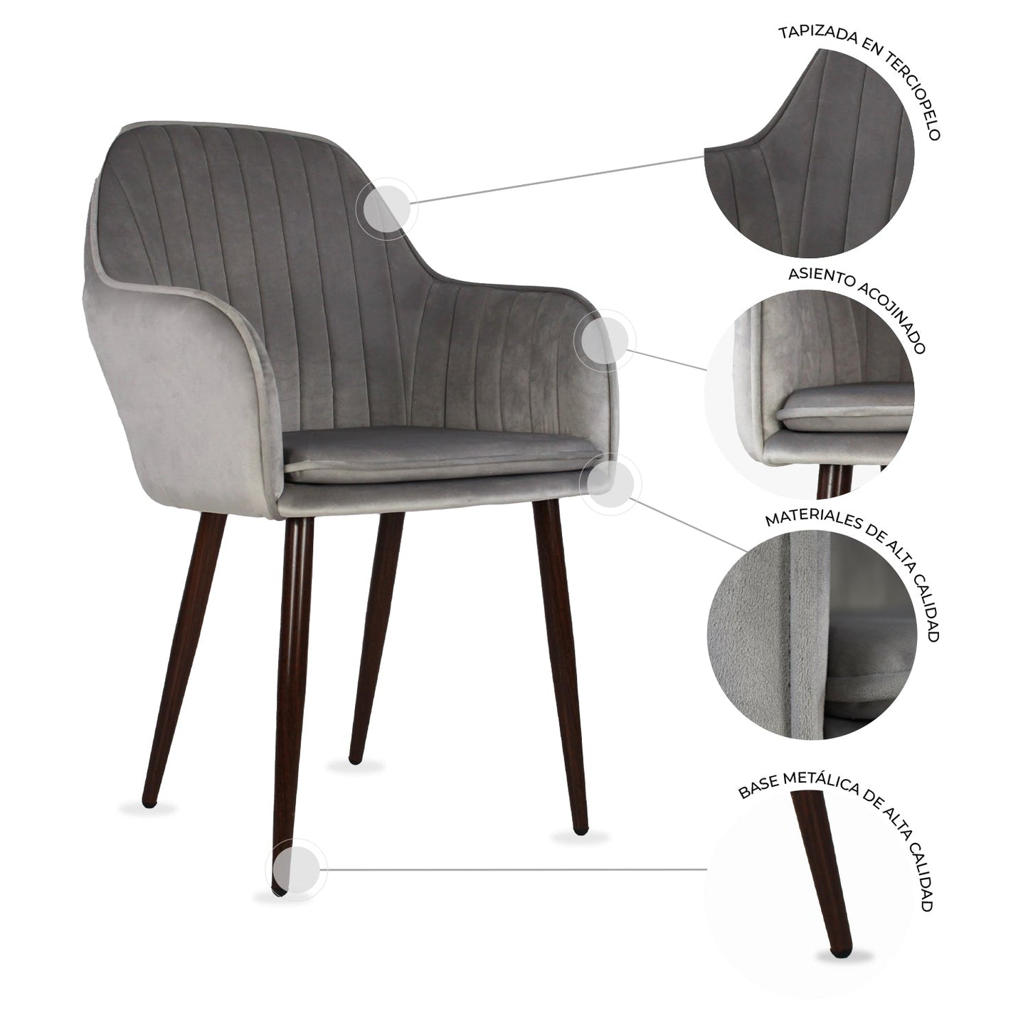 SILLA KINGSTRONG MOB-052 TRENTO VELVET SILL2242332 | Silla Ocasional Comercial Decorativa | Base 4 Puntas Metal | Tapizado Tela | Interior