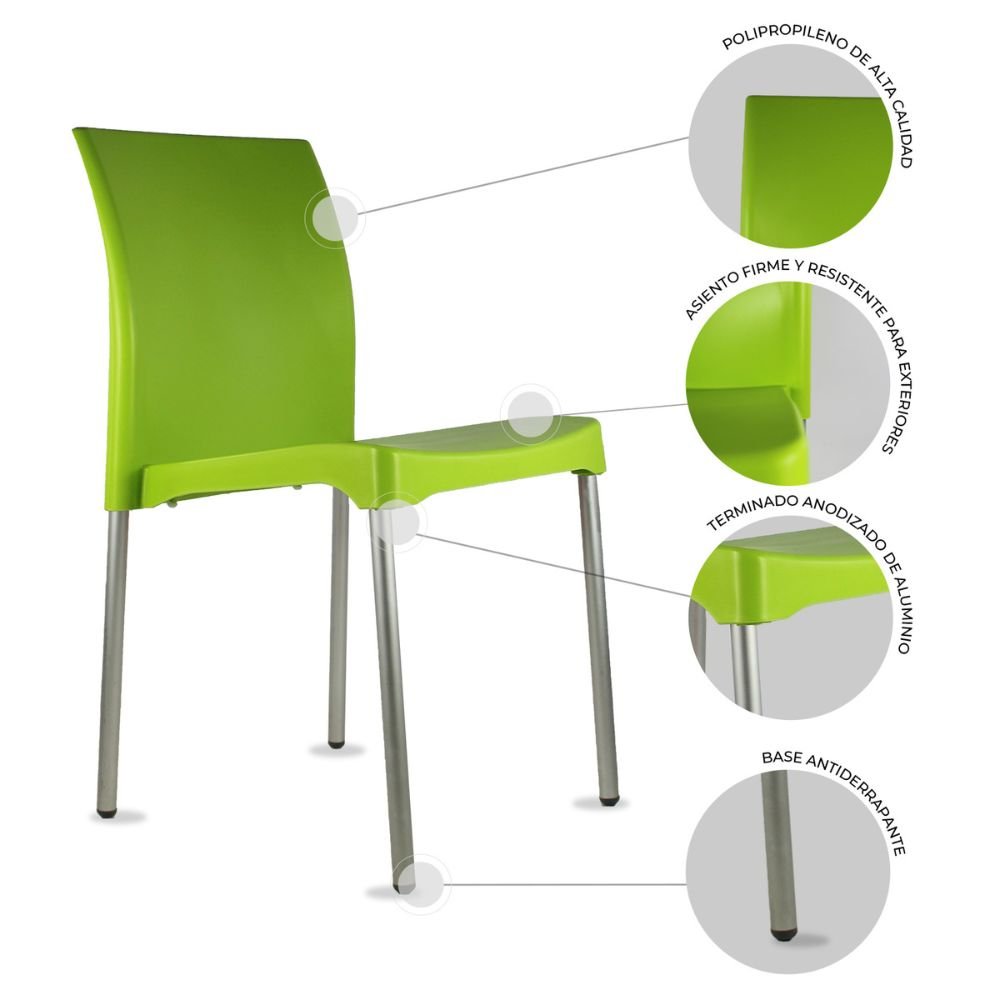 SILLA KINGSTRONG VIVANTI PLASTICO SILL0020357 | Silla Estilizada Áreas de Espera Cafetería | Base 4 Puntas | Terminado Anodizado | Polipropileno | Interior + Exterior