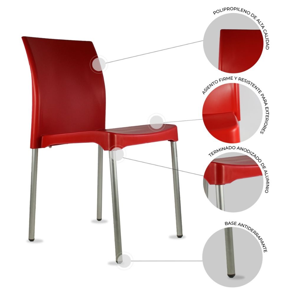 SILLA KINGSTRONG VIVANTI PLASTICO SILL0020357 | Silla Estilizada Áreas de Espera Cafetería | Base 4 Puntas | Terminado Anodizado | Polipropileno | Interior + Exterior